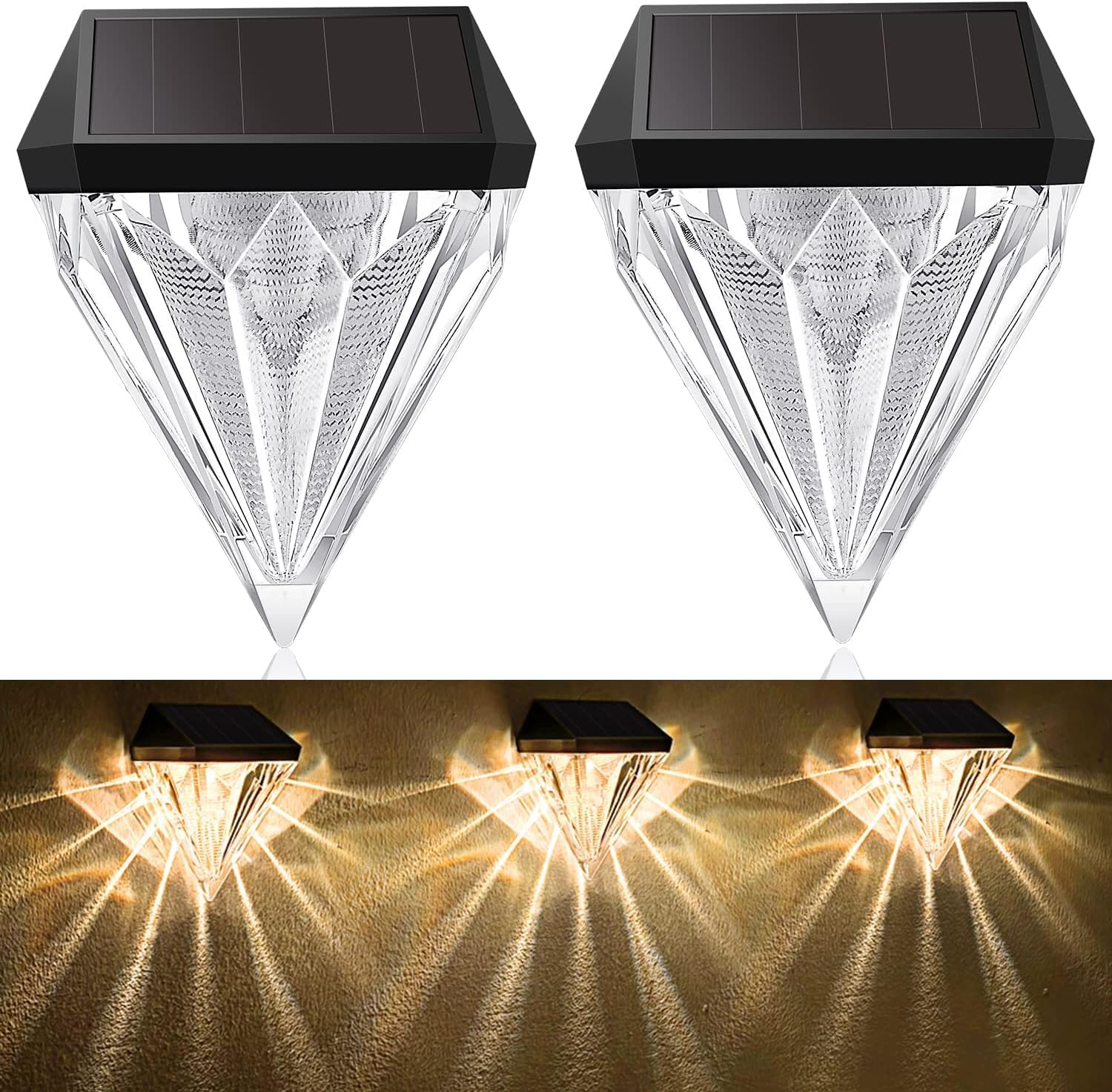 Zestaw sztuk zewnętrznych lamp ogrodowych Solar ciepłe białe oświetlenie słoneczne Wodoodporne dekoracyjne światło słoneczne ogrodzeń Tarasy Schody