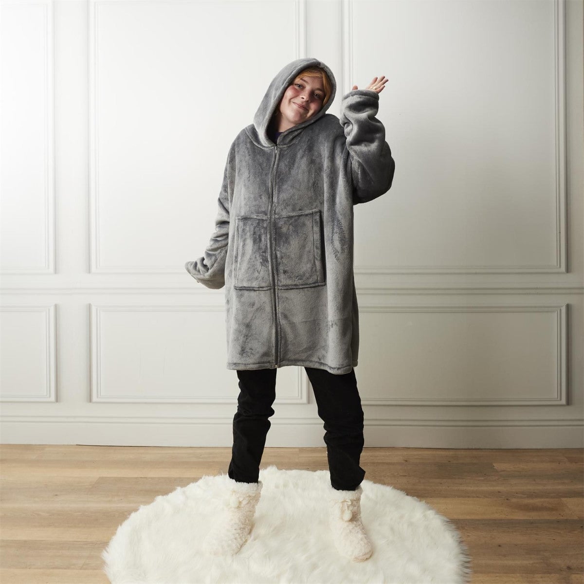 Plaid - HOME DECO FACTORY - Ultraconfortable - Sherpa - Gris et blanc - 5