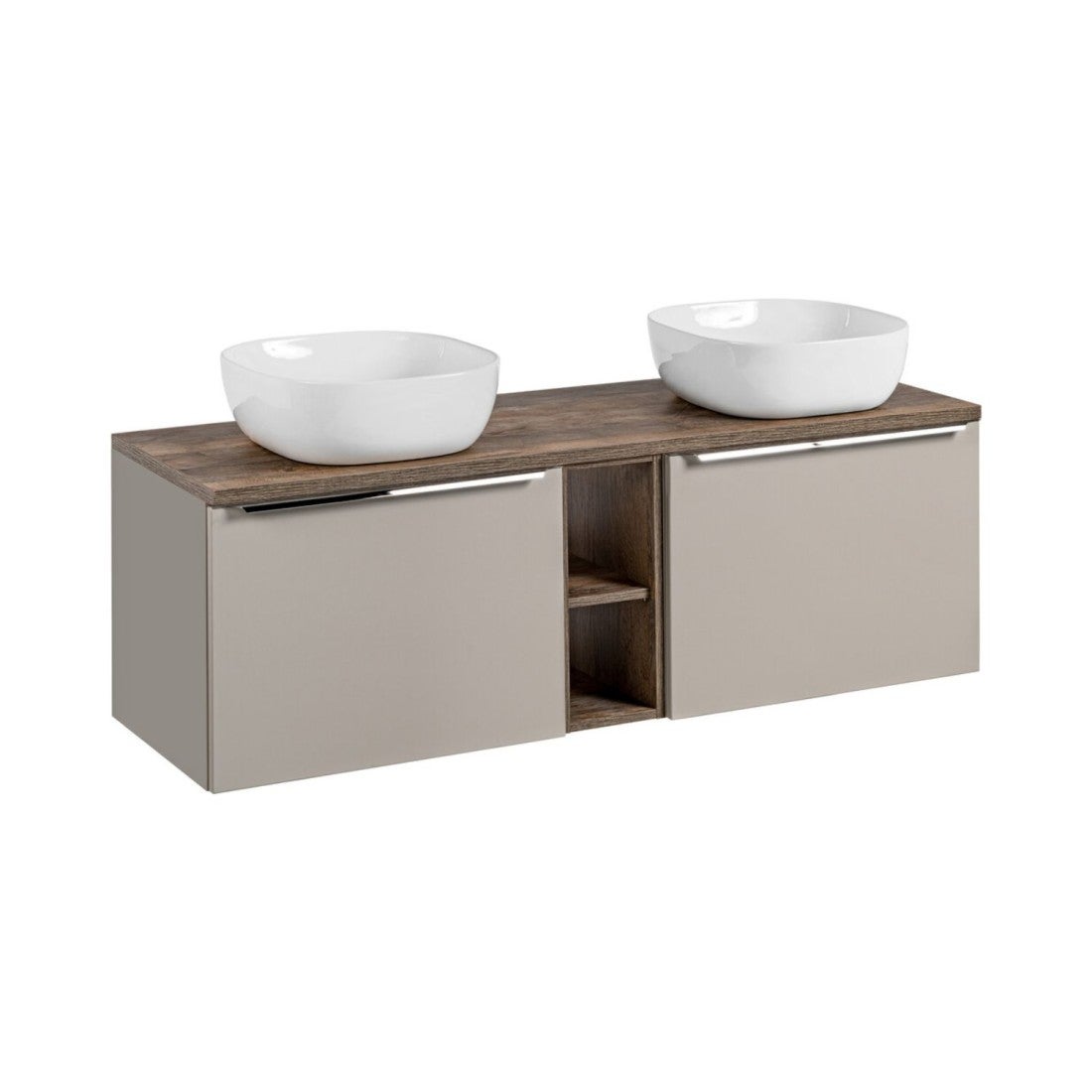 Conjunto vanta color topo: muebles bajo lavabo de 140cm + encimera + 2 lavabos sobre encimera