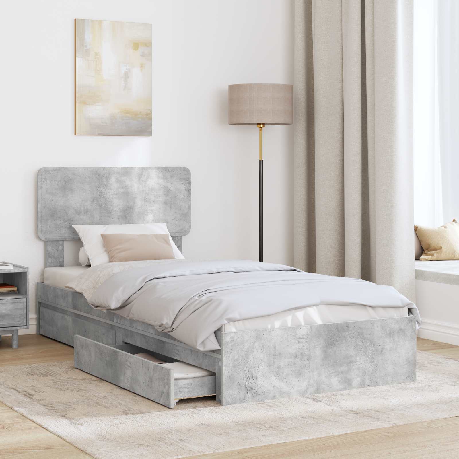 Lit de rangement Gris béton 90 x 190 cm panneau de bois - 3