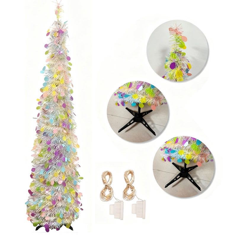 Albero Di Natale Artificiale Pieghevole 1,5 M – Oro, Con Base, Facile Montaggio, Per Interni Ed Esterni