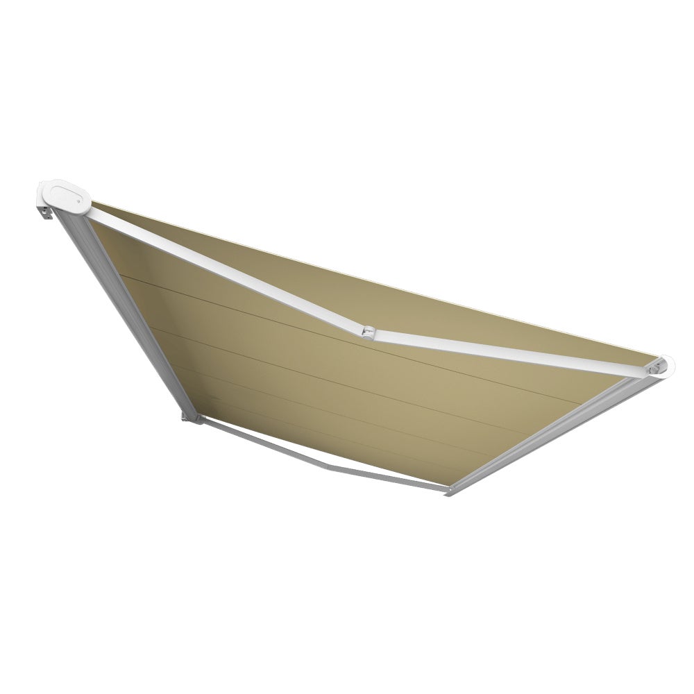 Store banne Coffre intégral PROTECT 2 LED SMART Blanc 5x3,5m Motorisé à télécommande + Capteur Vent + Eclairage LED - Toile Écrue - 3