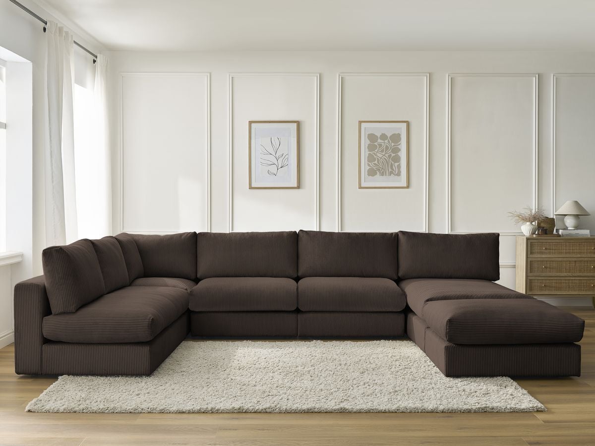 Canapé d'angle modulable PARIS velours côtelé avec 3 chauffeuses, 1 ...