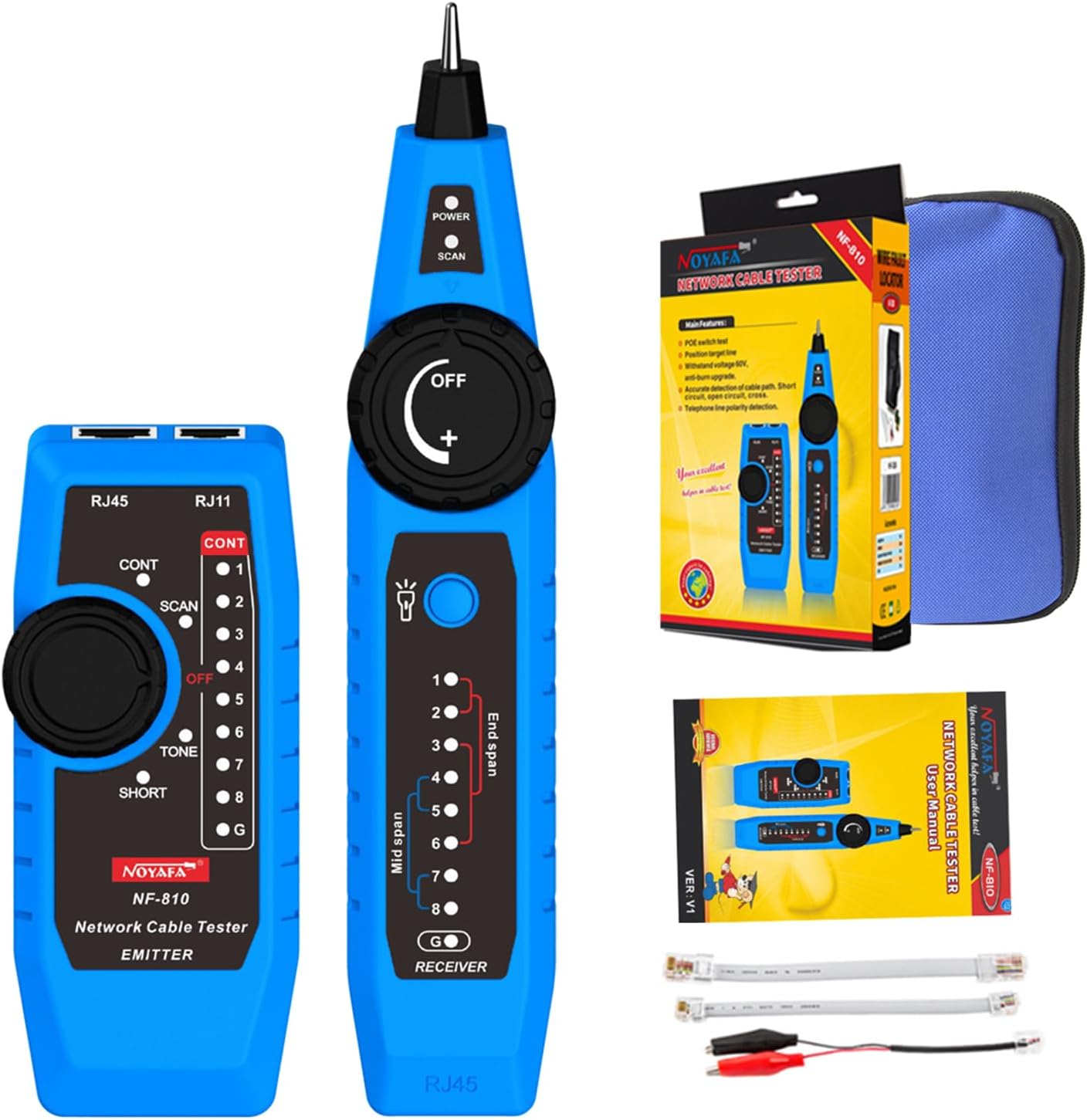 Wielofunkcyjny tester sieci Noyafa NF-810, lokalizator kabli sieci Ethernet LAN z testerem linii telefonicznej