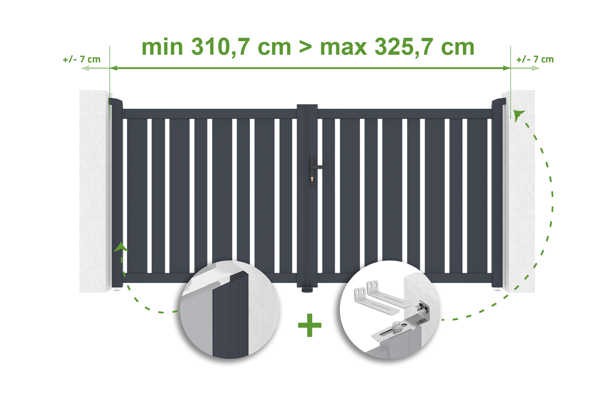 Brama skrzydłowa regulowana szerokość 3m VEYMONT H.140cm szara aluminiowa