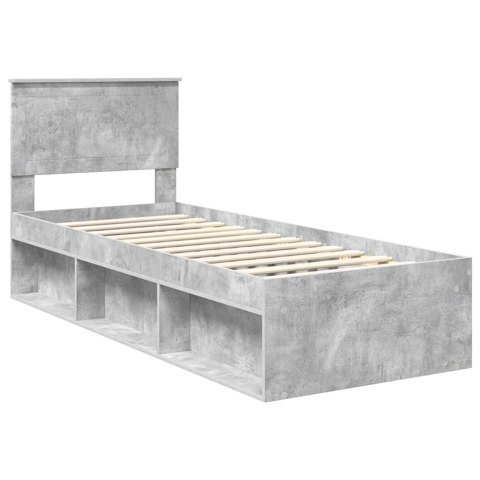 Cadre de lit avec tête de lit gris béton 75 x 190 cm pin massif - 4