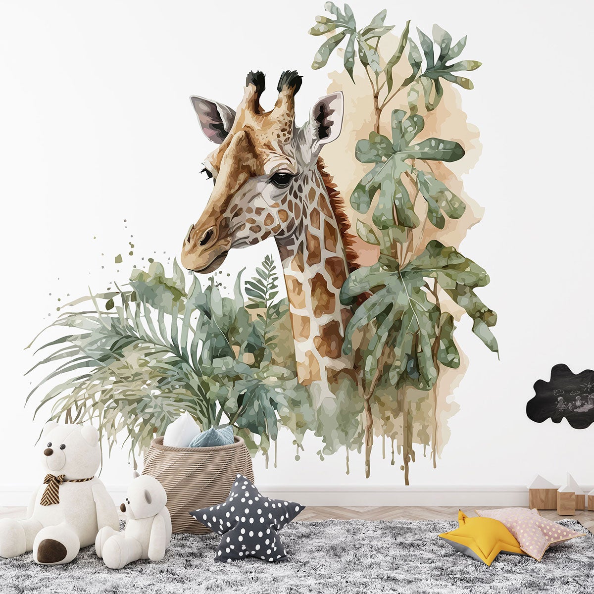 Papier Peint Adhésif 3D Girafe R27588 – Amovible, Coloré, Autocollant Mural Luna