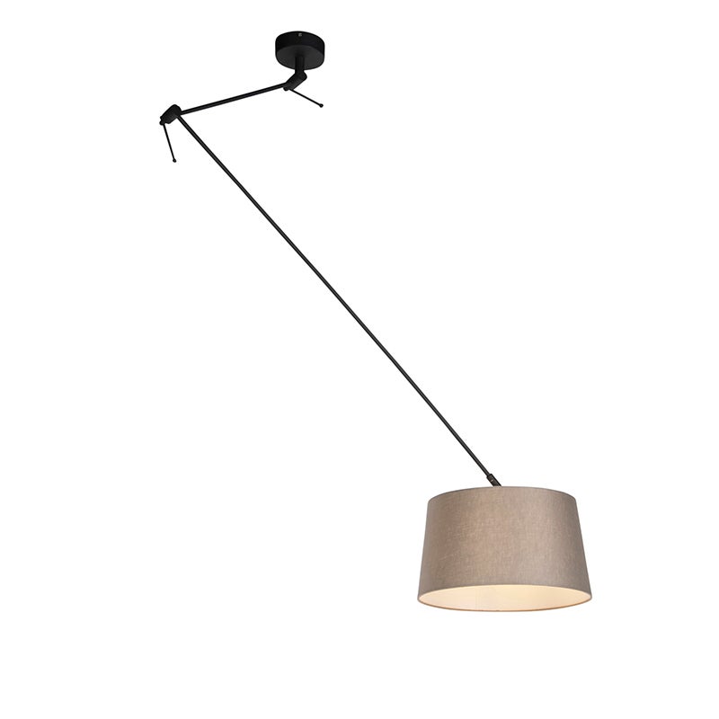 Lampa wisząca czarna z abażurem lnianym w kolorze taupe 35 cm - Blitz