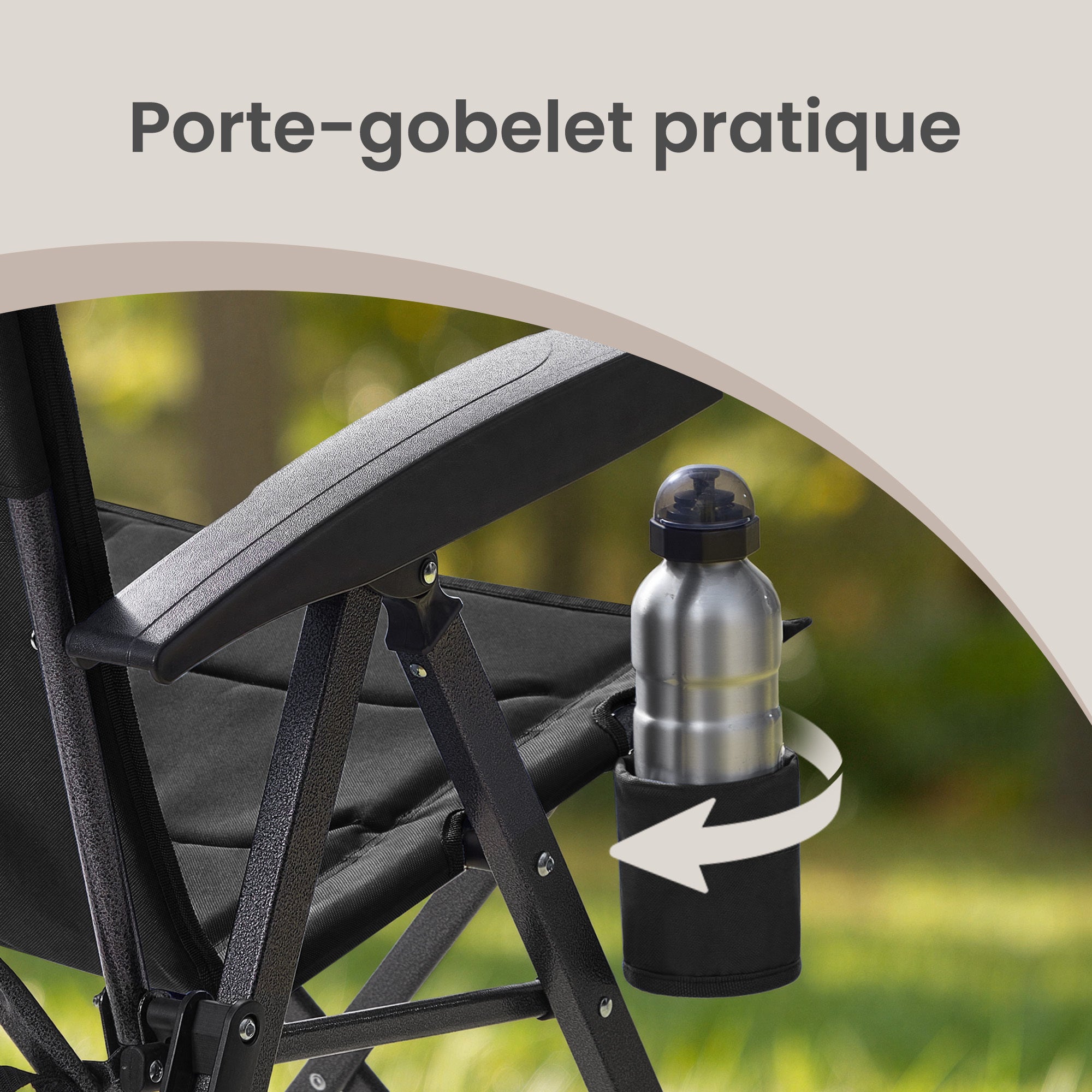 Chaise de Camping, Dossier Réglable 95°-150°, Porte-Gobelet, Sac de Transport, Pêche, Jardin, Noir - 6