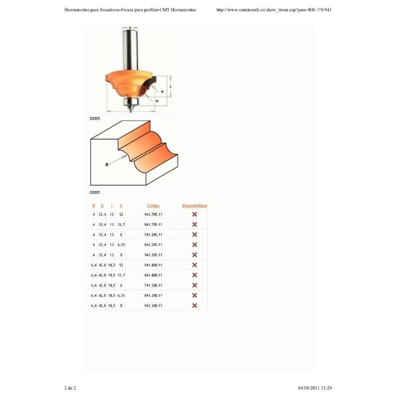 Fraise à Profil HW Z2 CMT K941-430 - Diamètre 42.9 Mm, Rayon 6.3 Mm, Queue 8 Mm Pour Bois Et Dérivés