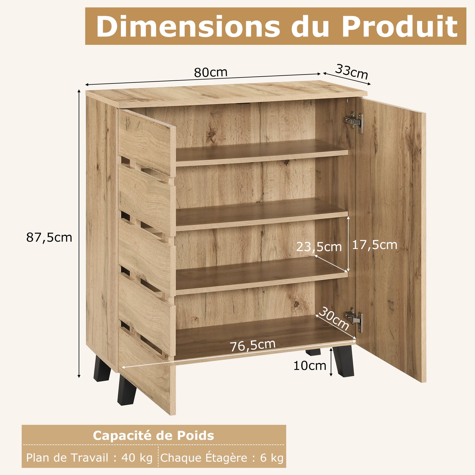 Armoire à Chaussures 4 Niveaux, Organisateur de Rangement avec Porte à Persiennes et étagères Amovibles, Armoire à Chaussures en Bois Style Ferme - 3