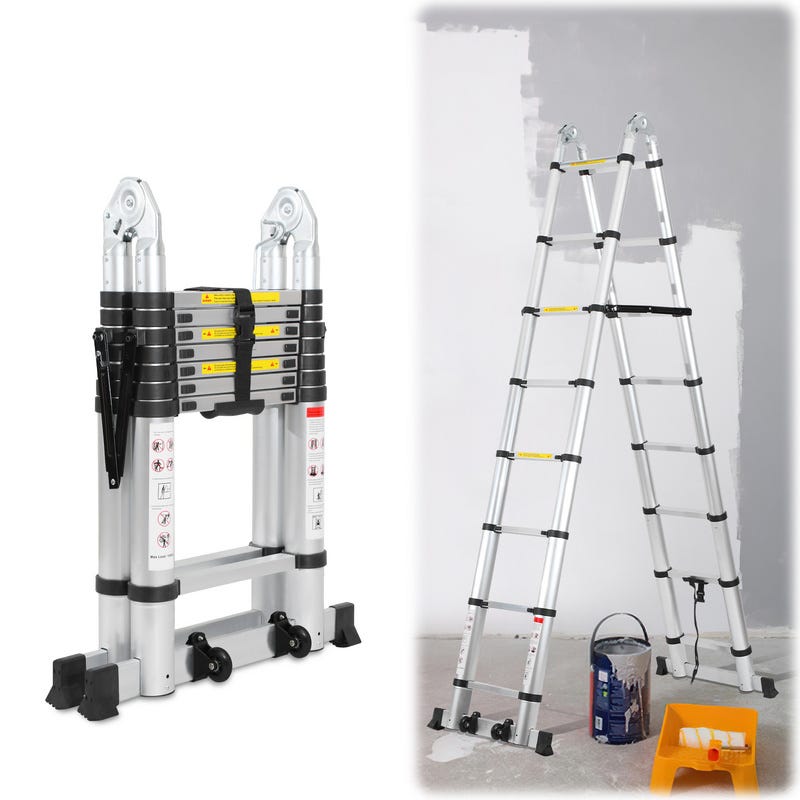 Scala Telescopica 5 Gradini Metri A Libretto Appoggio Multifunzione Pieghevole | Bricoshop24