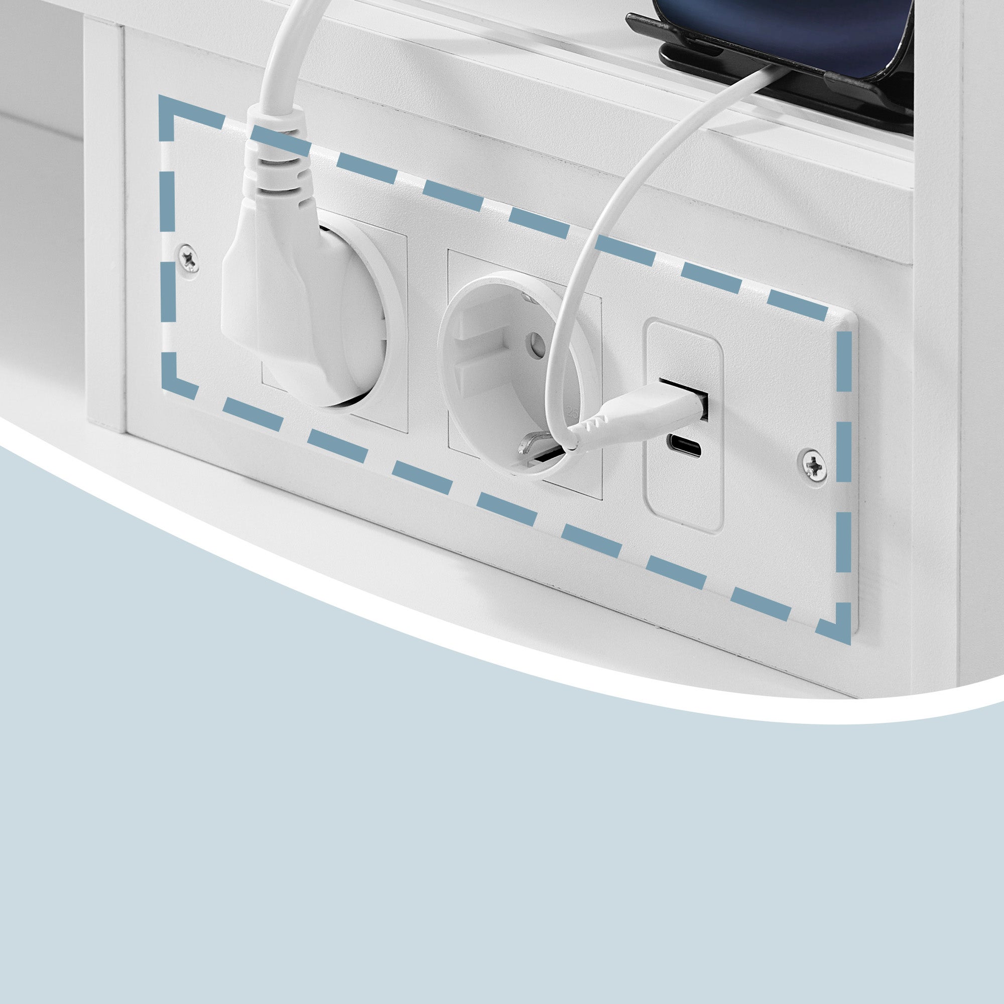 Coiffeuse avec Miroir LED, Multiprise, 9 Tiroirs, Loupe 10x, Rangement Bijoux, Éclairage 3 Couleurs, Installation des Rails sans Outils, Blanc Nuage - 2