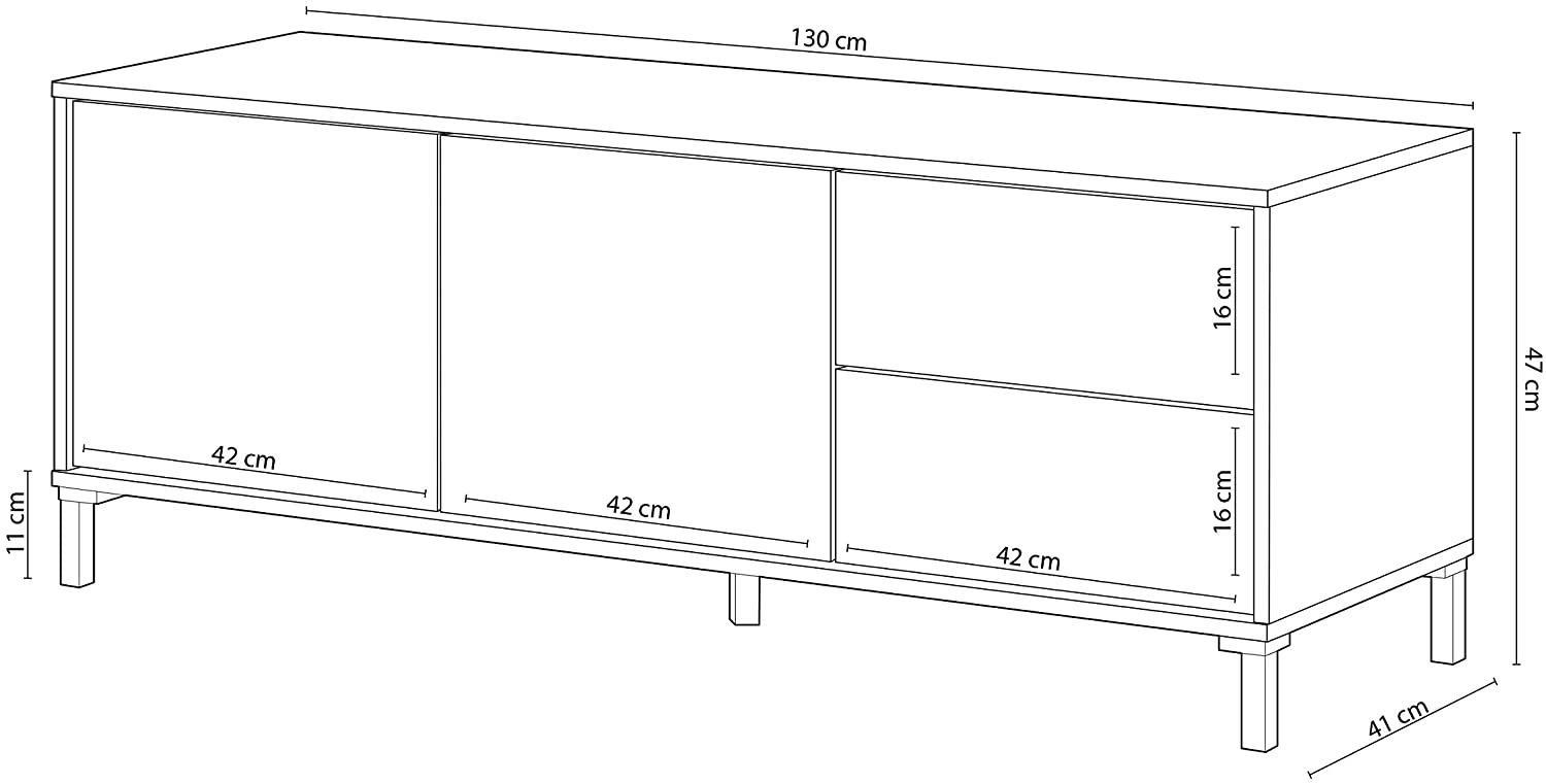 Meuble TV avec 2 portes et 2 tiroirs coloris chêne canadien / blanc artic - Longueur 47 x Hauteur 130 x Profondeur 41 cm - 4