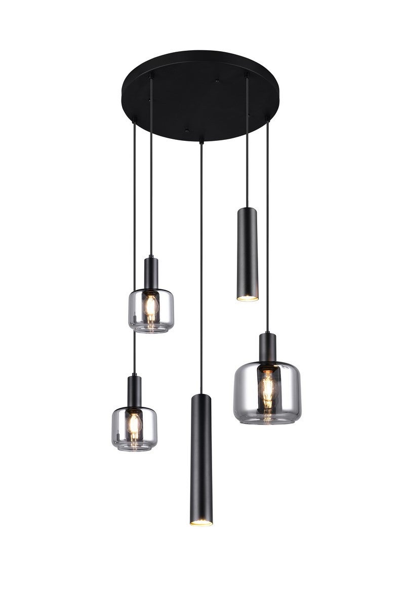 Lampa wisząca Mataro czarna-chromowana 5xE27+E14+GU10x10W nowoczesna wym: 150 x 40 x 40 cm metal Trio