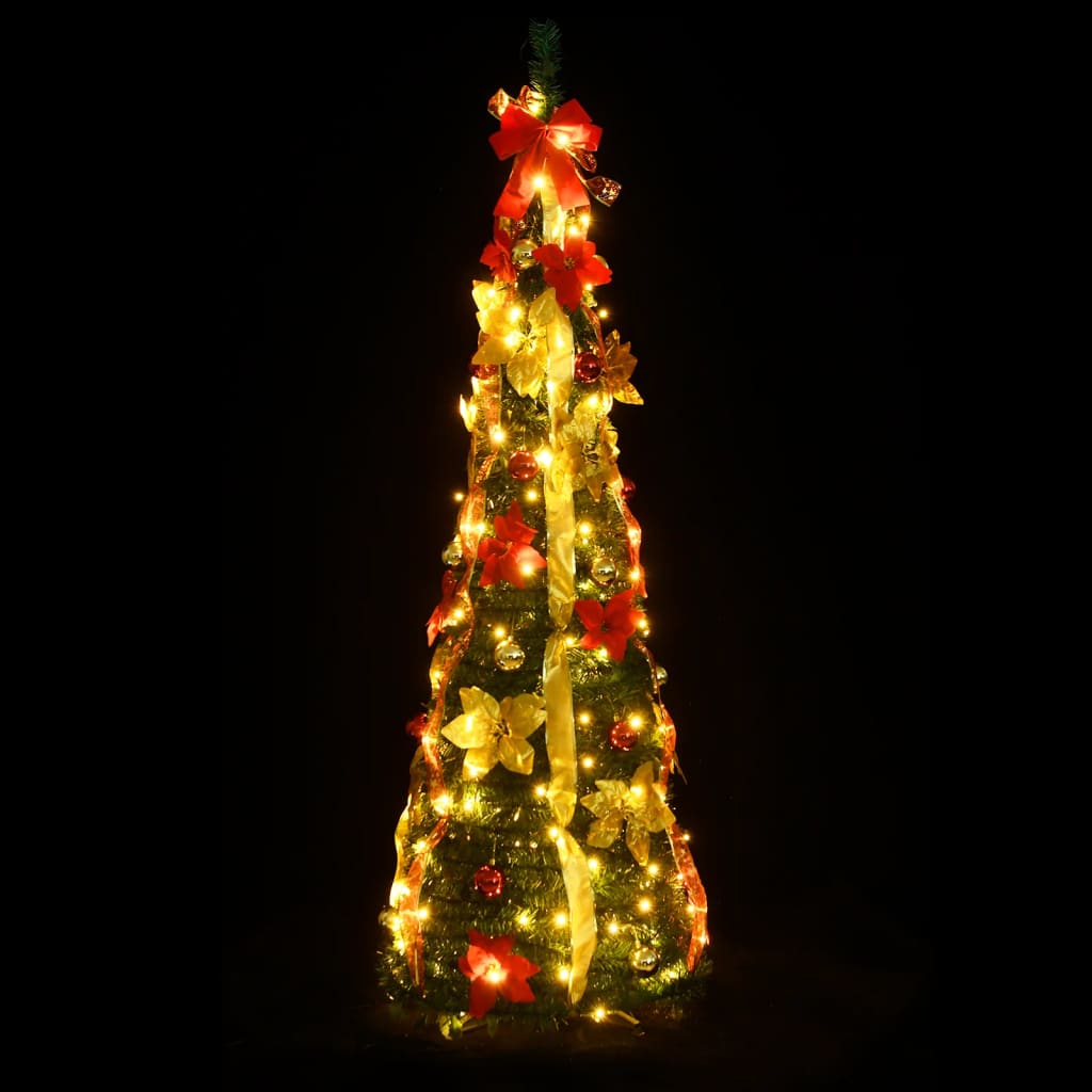 Sapin de Noël artificiel | Arbre de Noël | Décoration de Fête de Noël escamotable 100 LED vert 150 cm527228 - 2