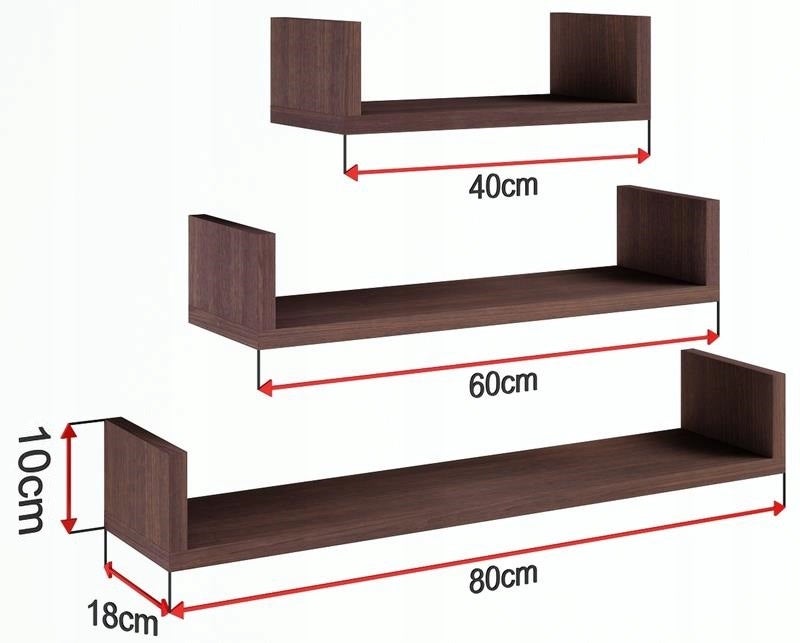 Półka wisząca EX3 DUŻA wenge zestaw 3szt. półek - 3