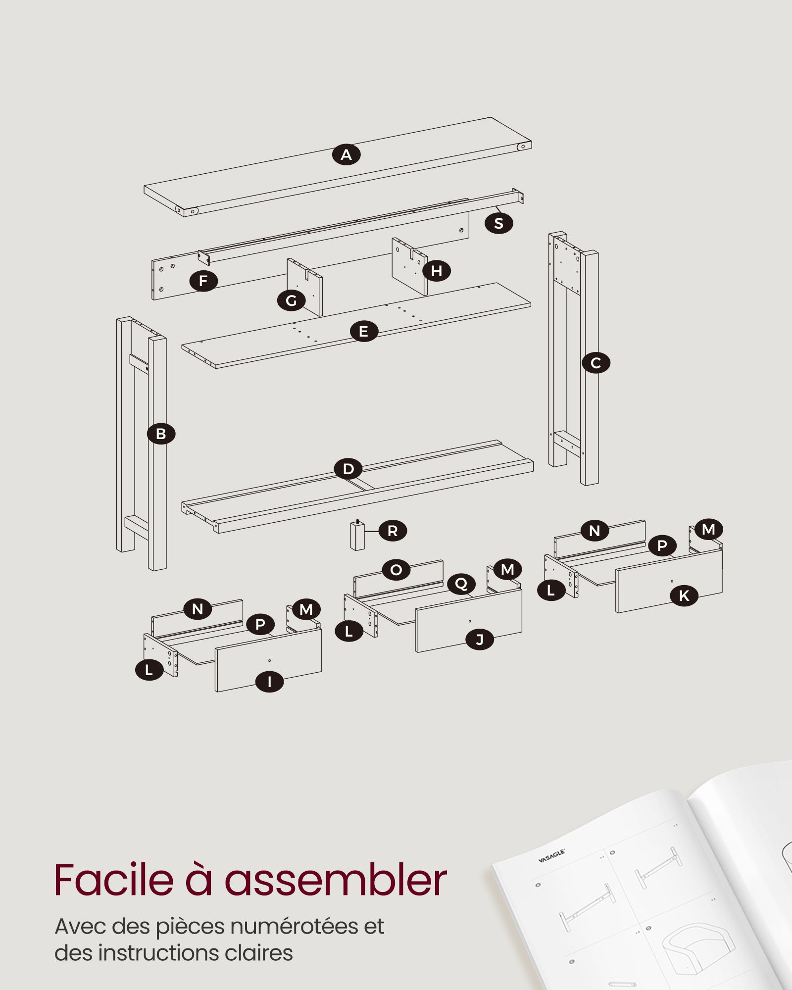 Table Console, Table d'Entrée avec 3 Tiroirs et Étagère de Rangement, pour Entrée, Salon, Style Campagnard, Marron Miel et Blanc Rustique - 6