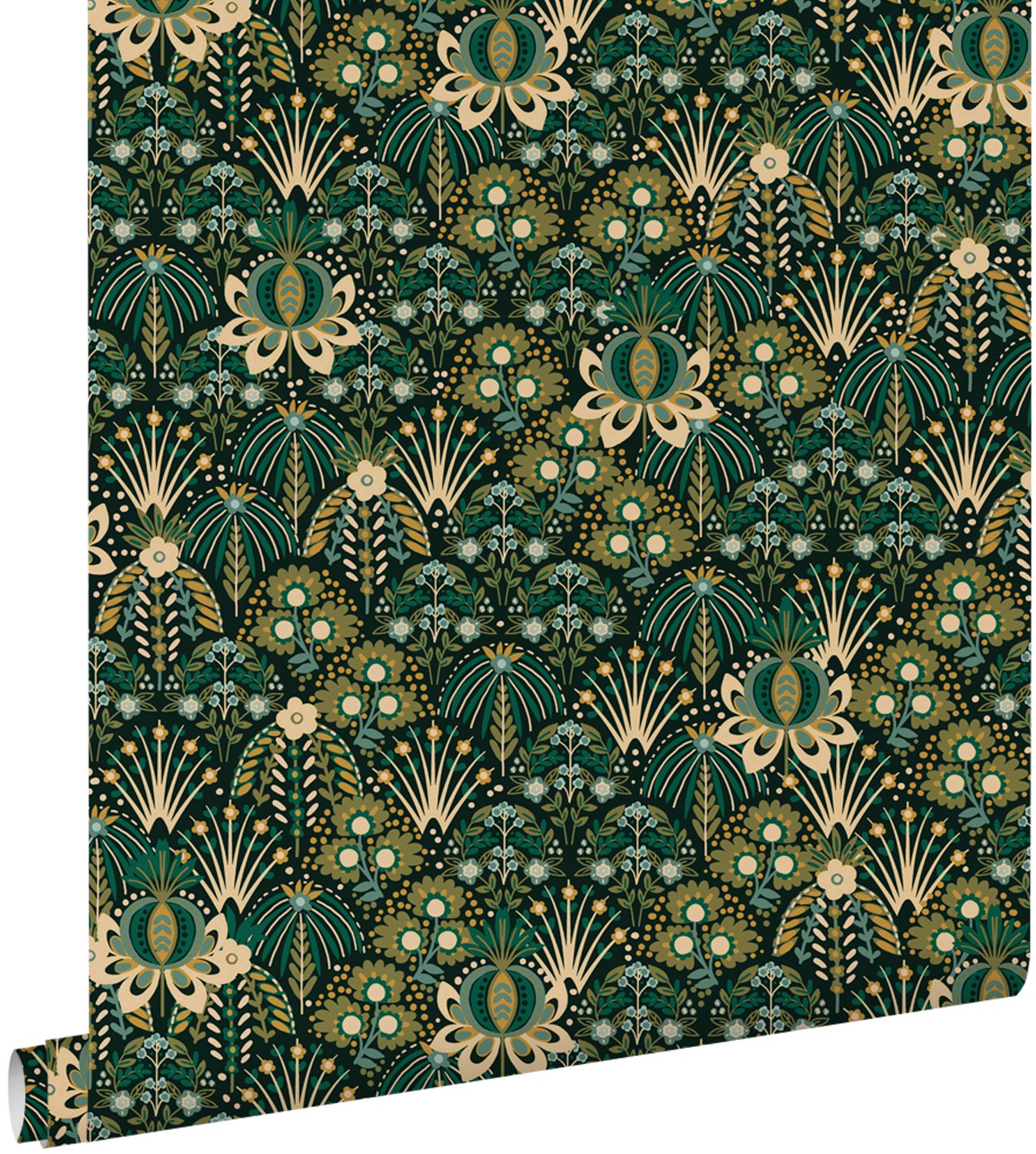 Tapeta vintage kwiaty w stylu secesyjnym zielonym - 50 x 900 cm - ESTAHOME