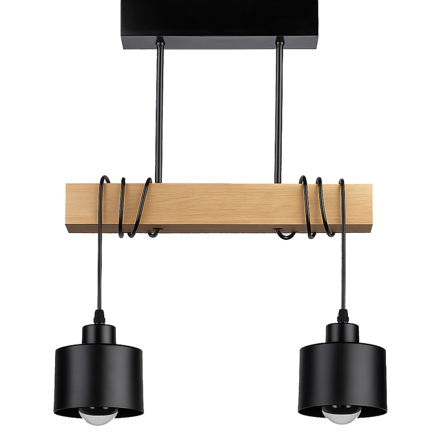 Lampa wisząca żyrandol Elza E27 2-punktowa 45 cm IP20 czarna drewno dąb MasterLED