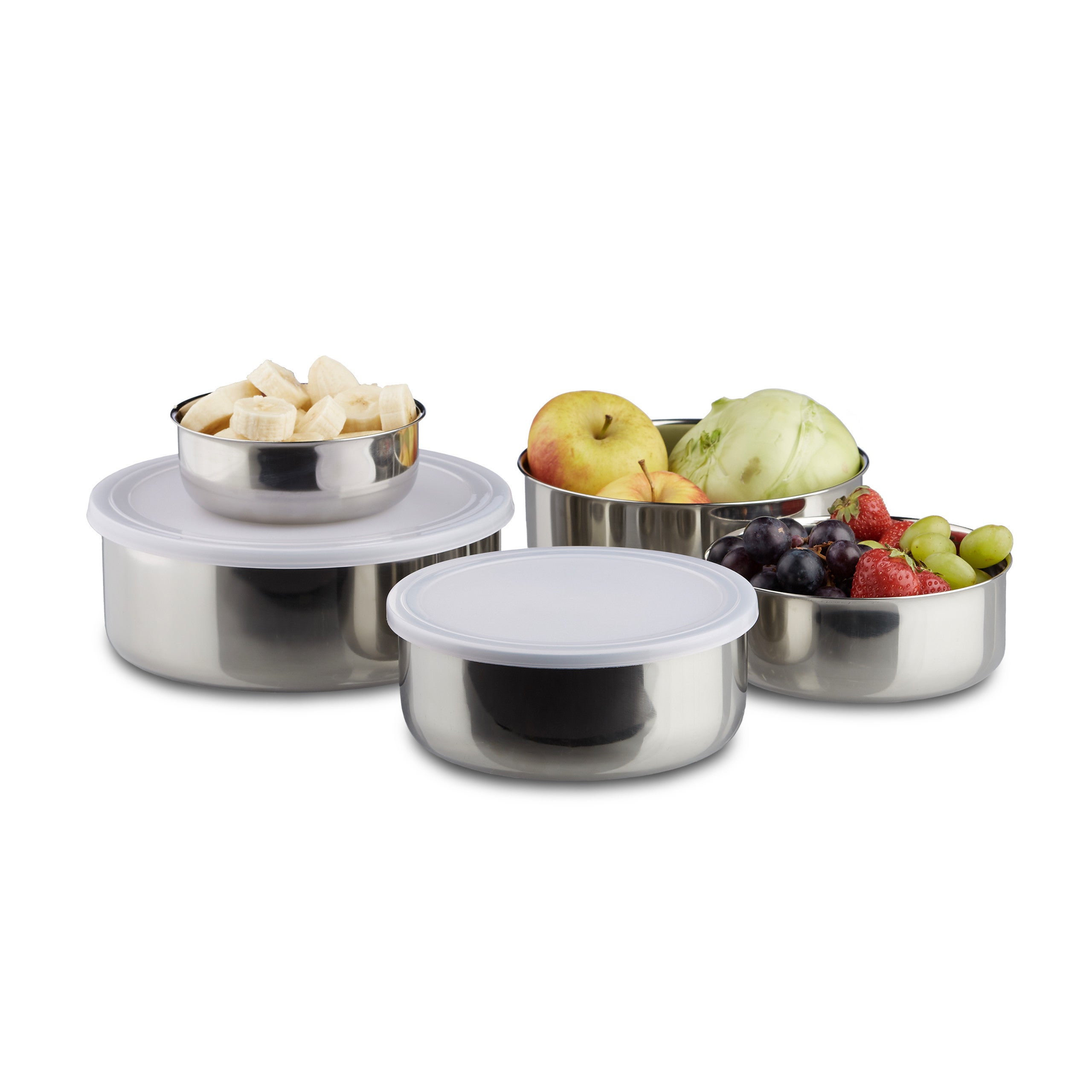 Delux - Set 5 Ciotole In Acciaio Inox Con Coperchio | 14-30 Cm, Impilabili, Lavastoviglie, Per Preparare E Conservare - 2