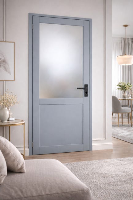Bloc Porte Athena Gris Clair Vitrée H204 X L83 Cm Côte Tableau P.droit ...