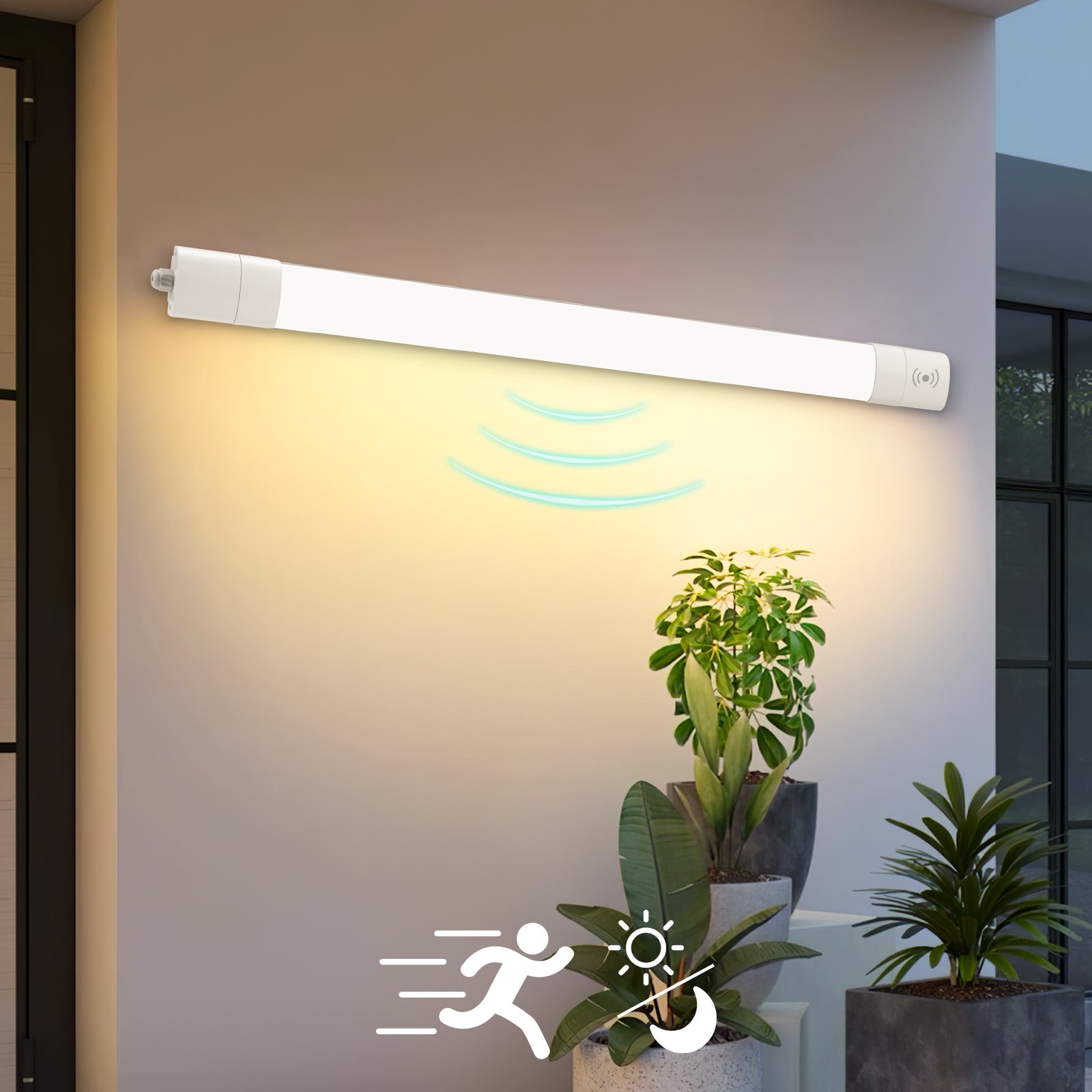 LOVHAUS 3 PCS Plafon LED Z Czujnikiem Zmierzchowym Radar 100W/LM, Lampa LED 60CM, Zewnętrzna Neon LED IP65 Do Ogrodu Ganku Garażu, 4000K