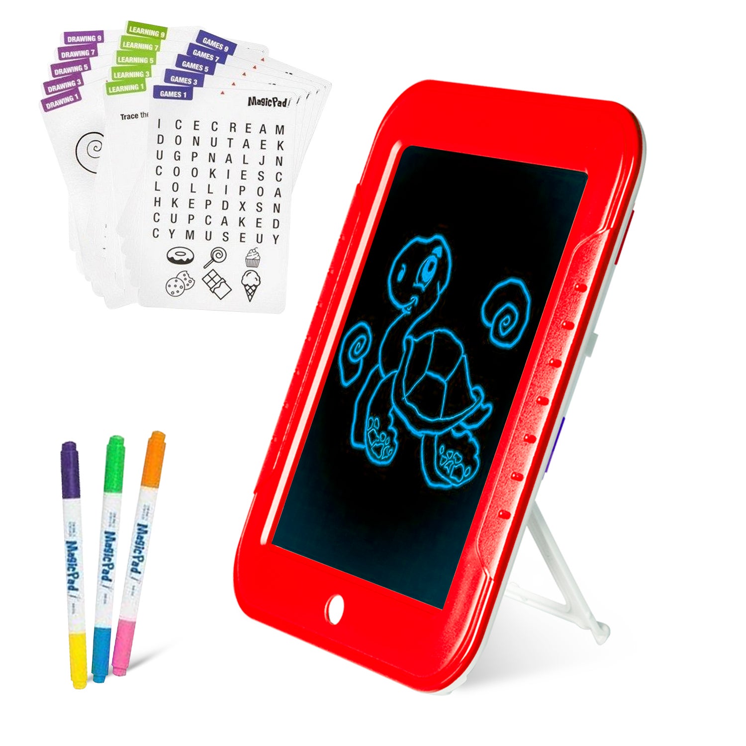 3d magic pad tableta led de escritura y dibujo. 8 efectos de luz fluorescentes. rotuladores en 6 colores y fichas de juego, pintura y escritura.