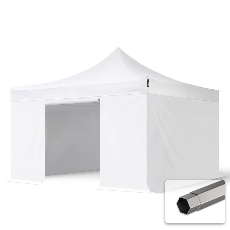 4x4 m Namiot Ekspresowy, PREMIUM Stal 40mm, trudnopalny, ze ścianami bocznymi, bez okien, biały