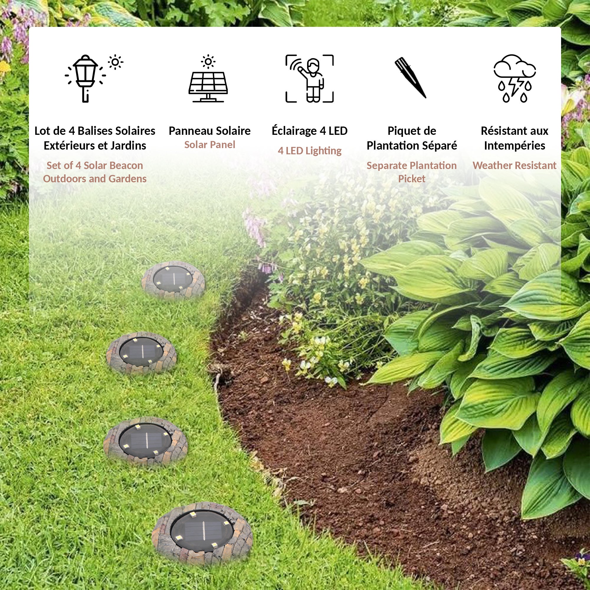Lampeggianti solari ultrapiatti, set di 4 - 3