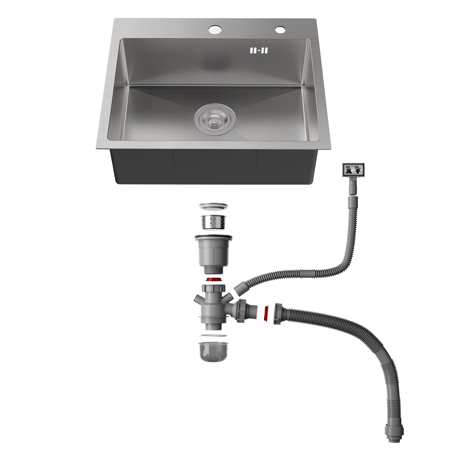 Évier Cuisine 1 Bac 55x45CM Évier à encastrer avec Distributeur Savon,Siphon/Trop-Plein Évier Inox Brossé pour Table à partir de 60 cm,EU Modèle - 9