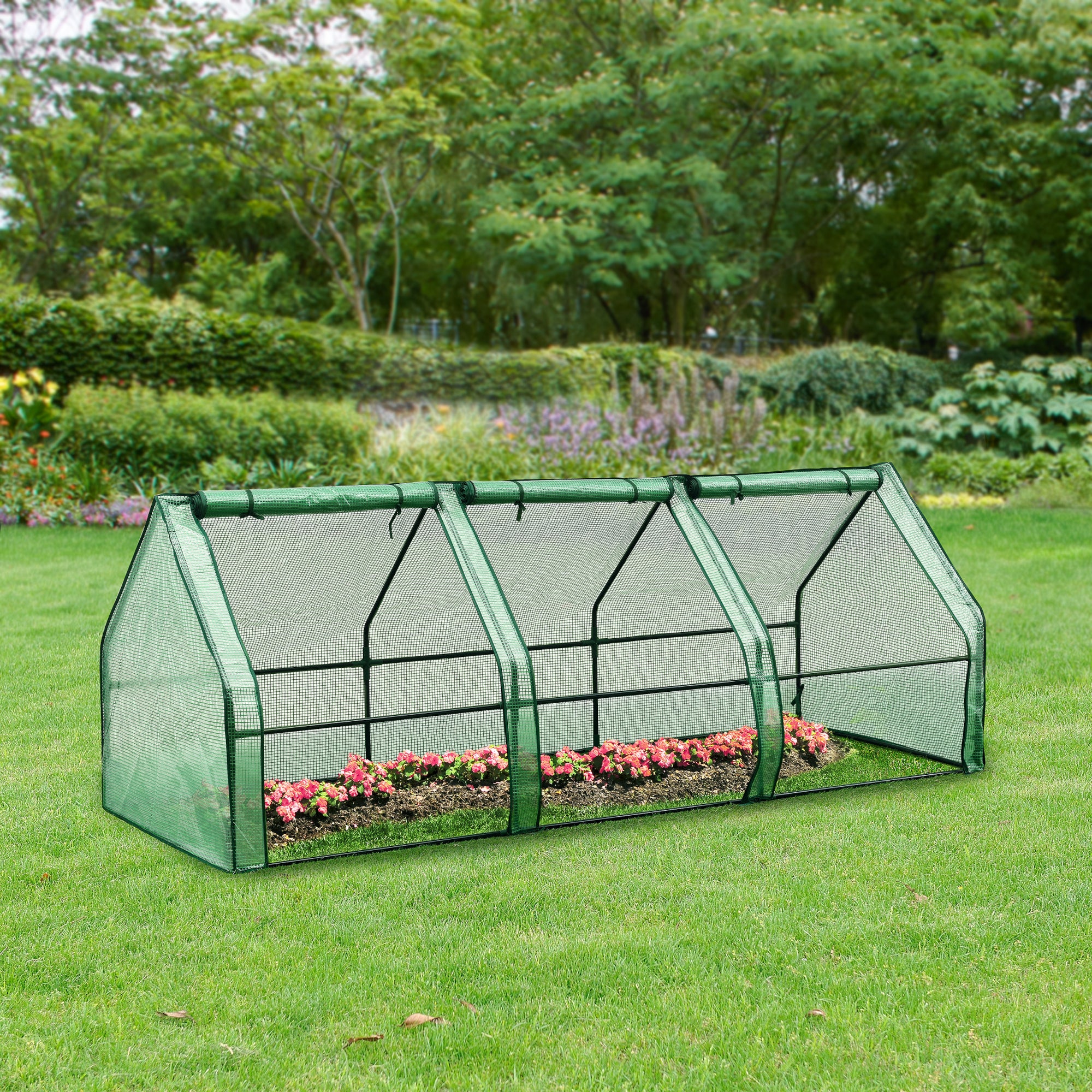 Châssis de jardin Höflein à 3 fenêtres en acier et polyéthylène 240 x 90 x 90 cm vert [en.casa] - 2