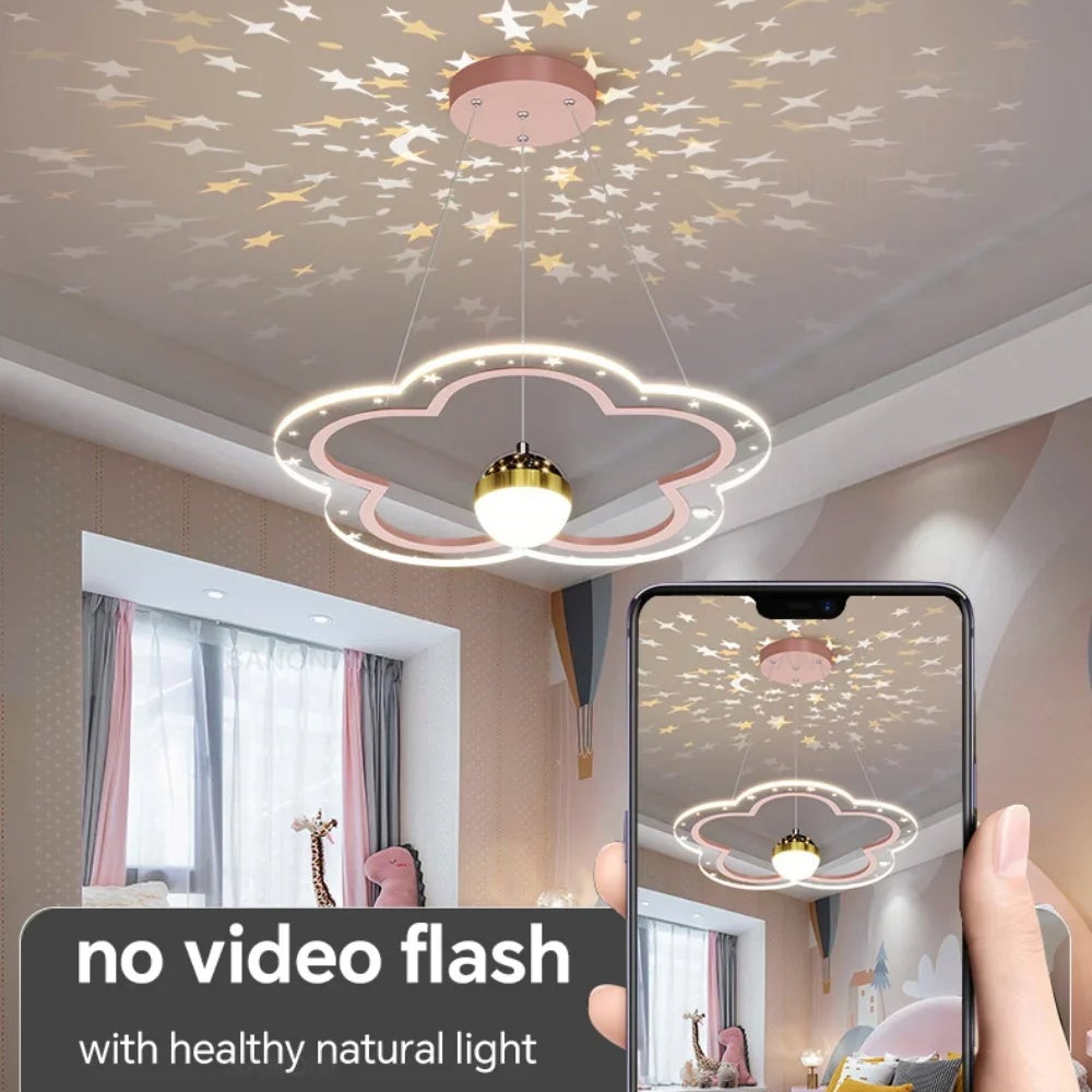 LOLLANDA Lustre pour chambre d'enfant, lustre en forme de fleur rose. Luminaire décoratif, blanc froid - 5