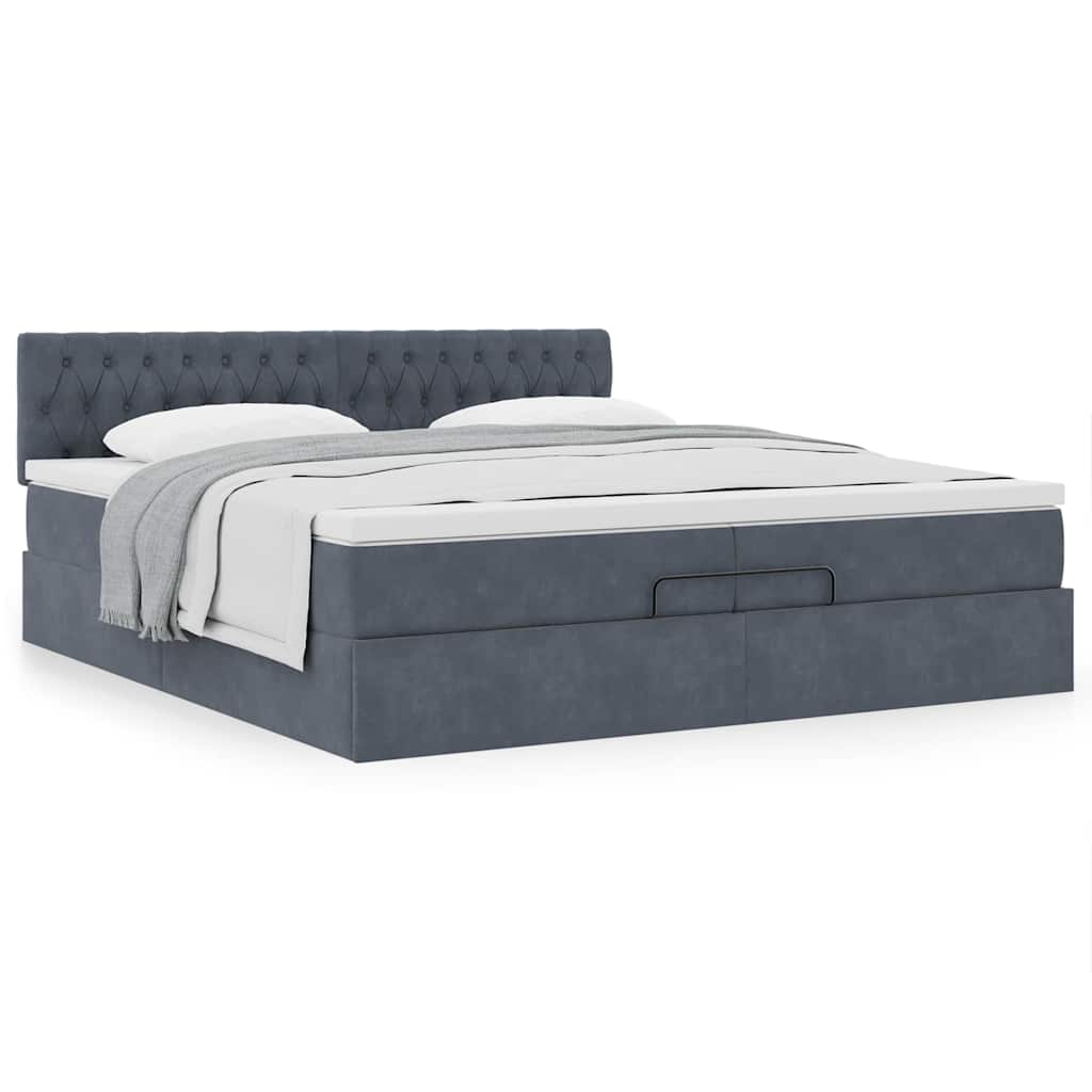 Cadre de lit pouf avec matelas gris foncé 200x200 cm en velours - 4