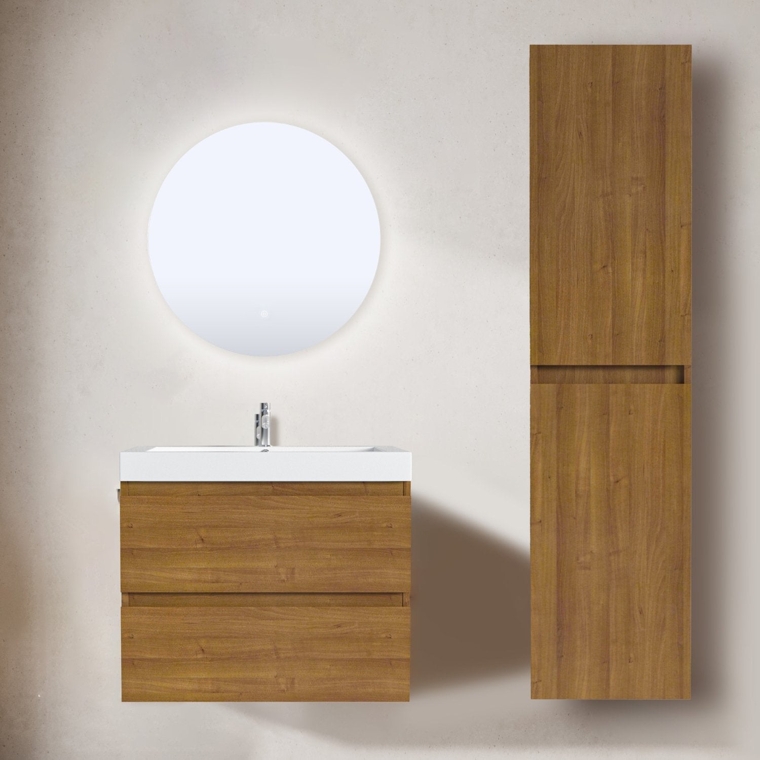Mueble de baño suspendido con lavabo 60 cm roble dorado con 2 cajones - LOMAZOO Monaco - 5