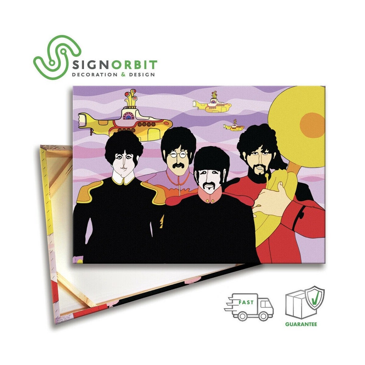 Beatlesi Żółta łódź podwodna Pop Art Canvas Print z drewnianą ramą 100x70 cm