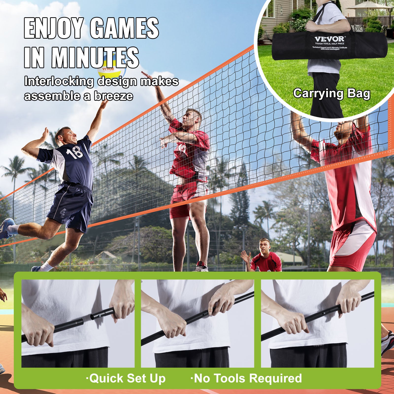 Patiassy Filet de volleyball, badminton, pickleball réglable en hauteur de 1,6 m à 2,3 m avec bâtons, 4 raquettes de badminton, 3 volants, 4 pagaies de pickleball et volleyball