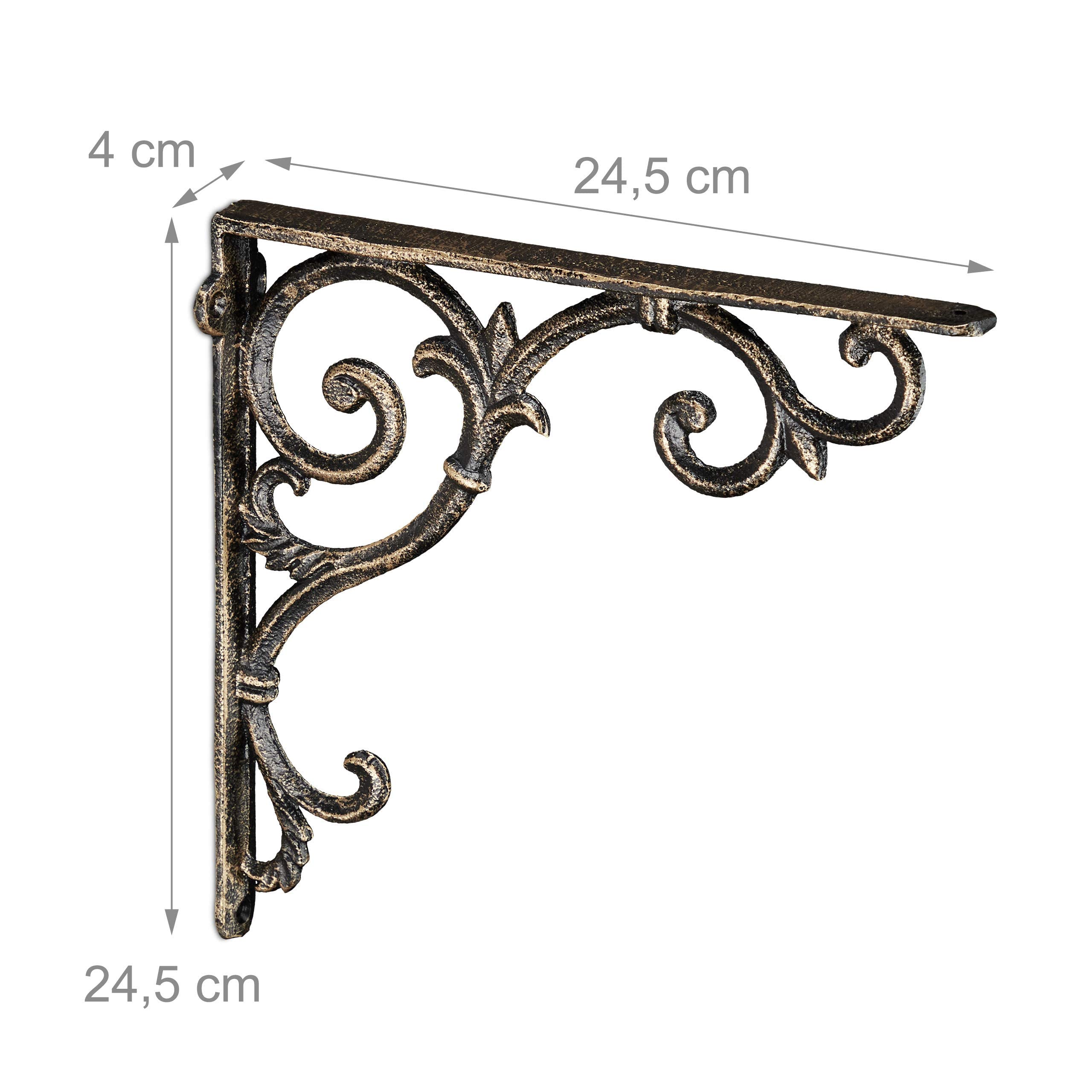 Équerres pour étagère murale, lot de 2, taille M, 24,5 x 4 x 24,5 cm, en fonte avec ornements baroques, couleur bronze, Relaxdays - 9
