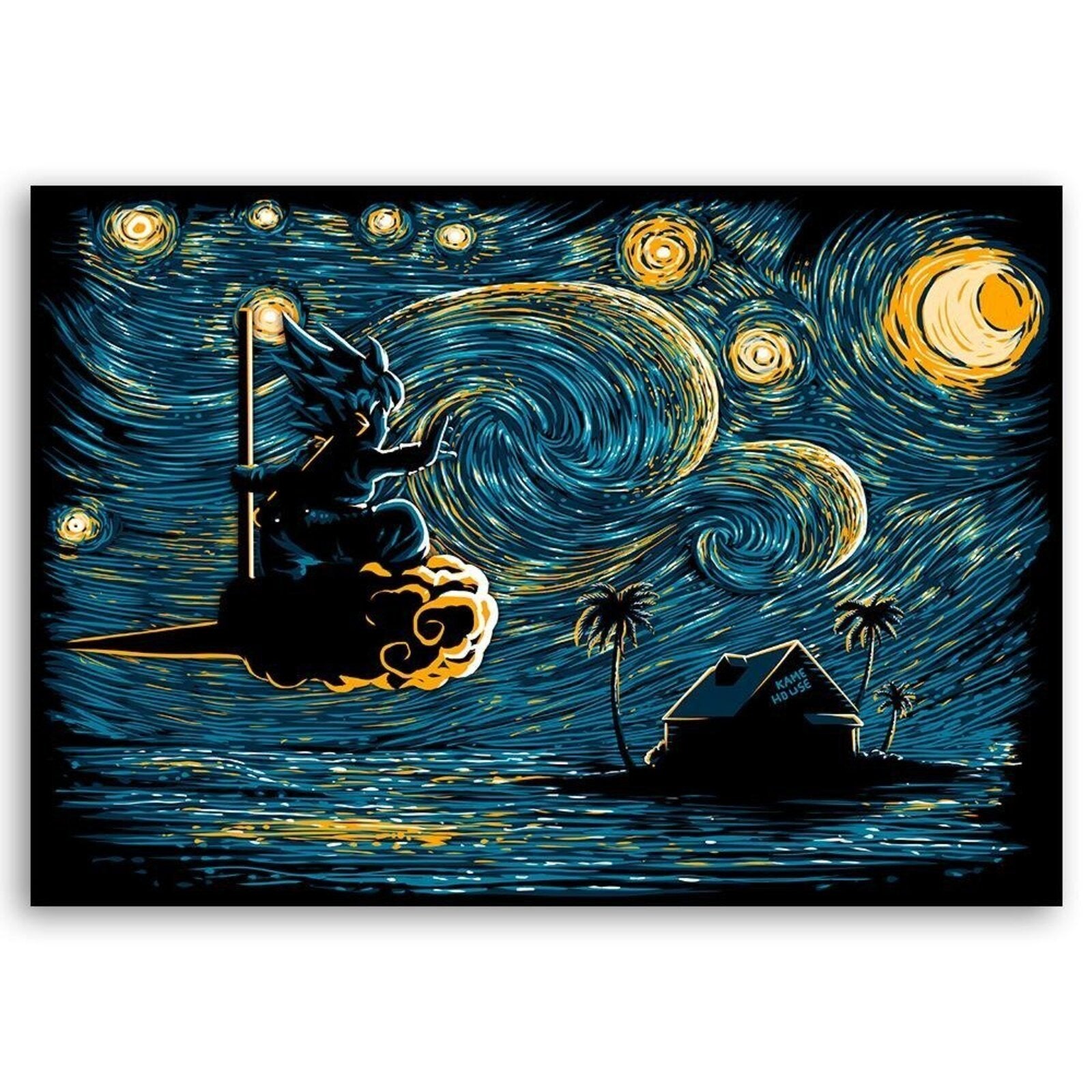 Tableau Dragon Ball Son Goku sur Kinto dans le style de Van Gogh - 90 x 60 cm - 2