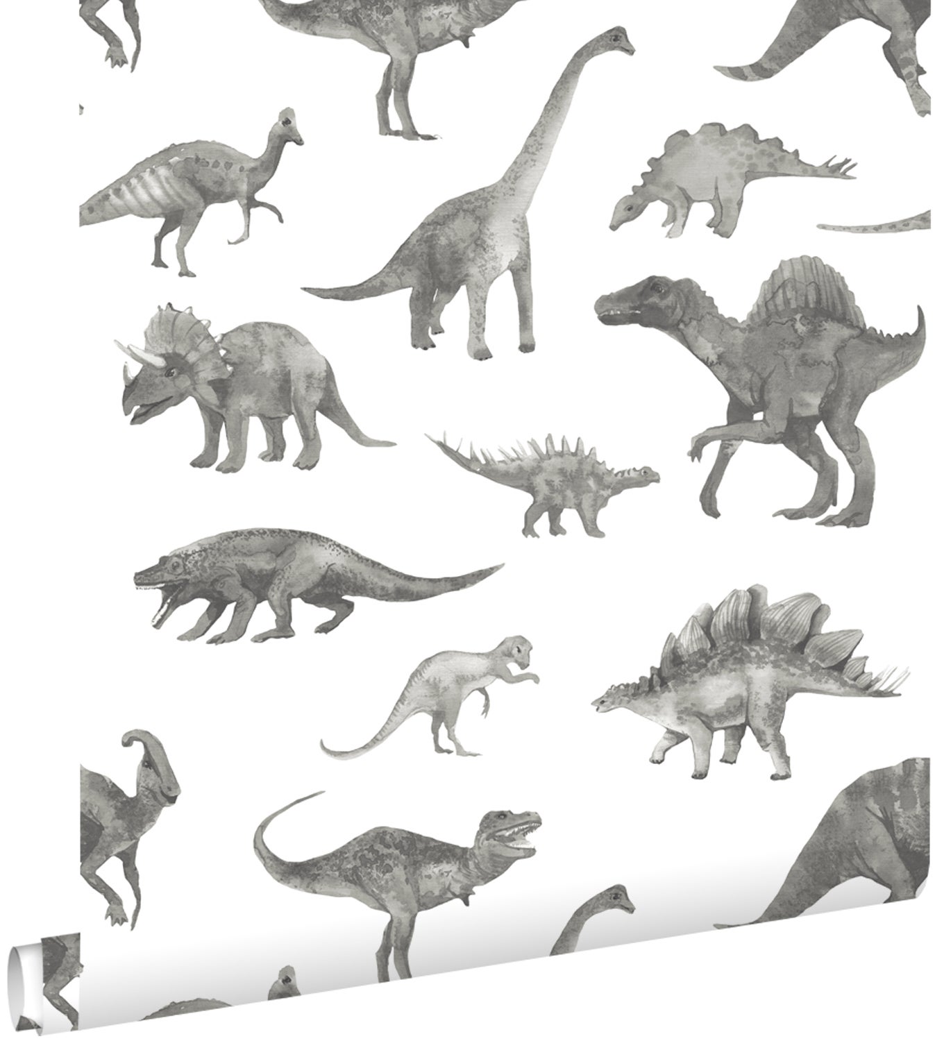 Tapeta dinozaury szarym - 50 x 900 cm - ESTAHOME