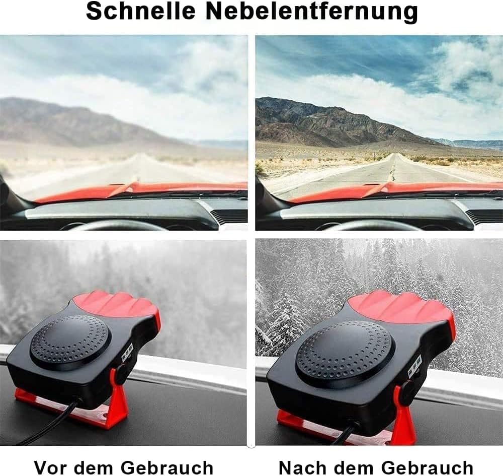 Ogrzewanie samochodowe 2 w 1 12 V 150 W, odmrażacz szyby przedniej, chłodziarka i zapalniczka samochodowa, czerwone. - 5