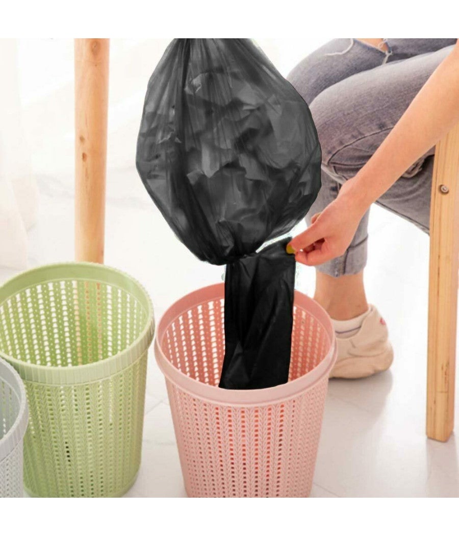 Trade Shop - 7 X Rotoli Sacchetti Buste Spazzatura 40lt 55x65cm Chiusura Laccetto Nero 105pz - - 3