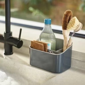 IDesign Portasapone E Spugna 2 Scomparti – Forma 2, Metallo Nero Opaco, 15x7.5x20.5 Cm, Antiscivolo, Per Cucina O Bagno - 5