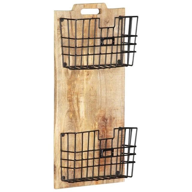 Porte-revues mural 33 x 10 x 67 cm bois de manguier massif brut