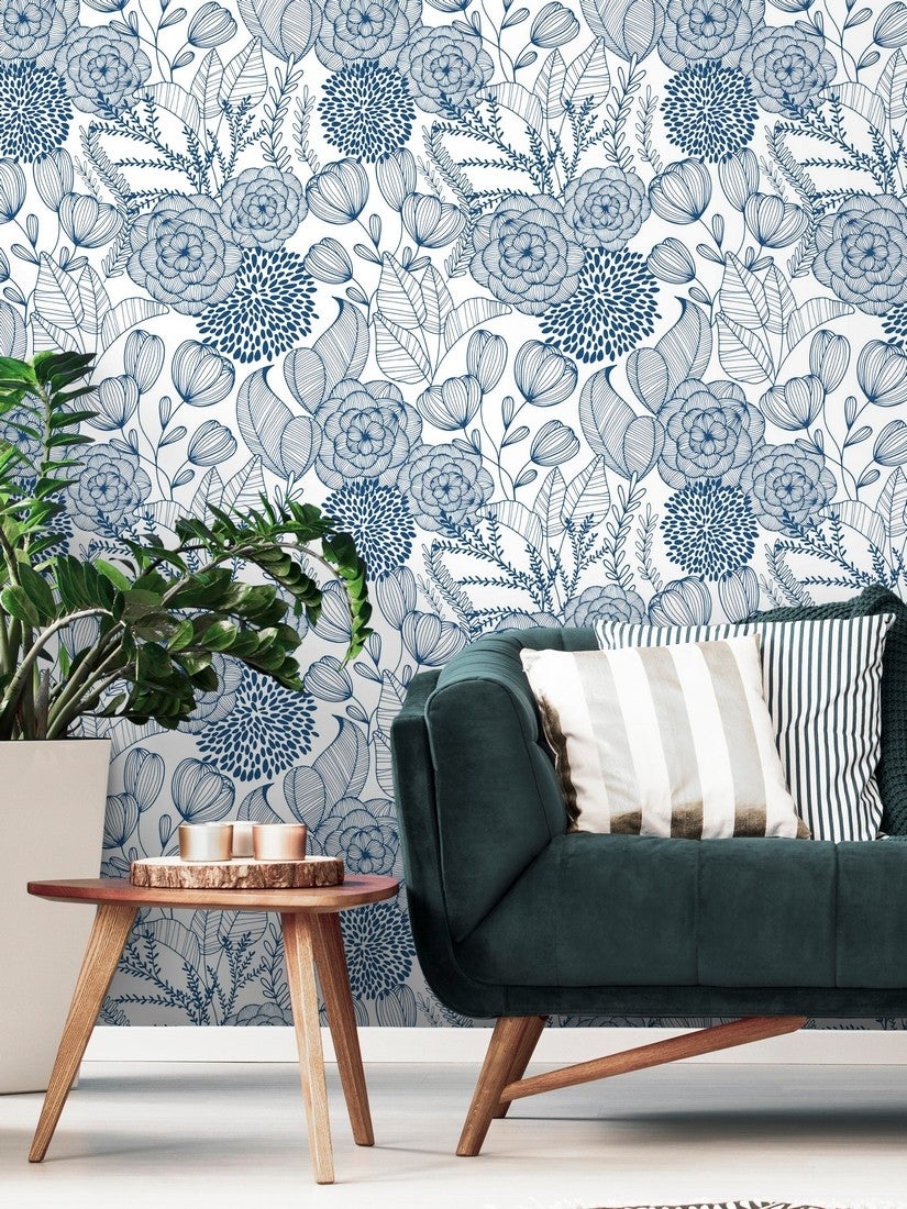 Papier peint vinyle fleurs dessinées bleu - Morgan Flowers 680643 de GAULAN - Rouleaux de 10 m x 0,53 m - 8
