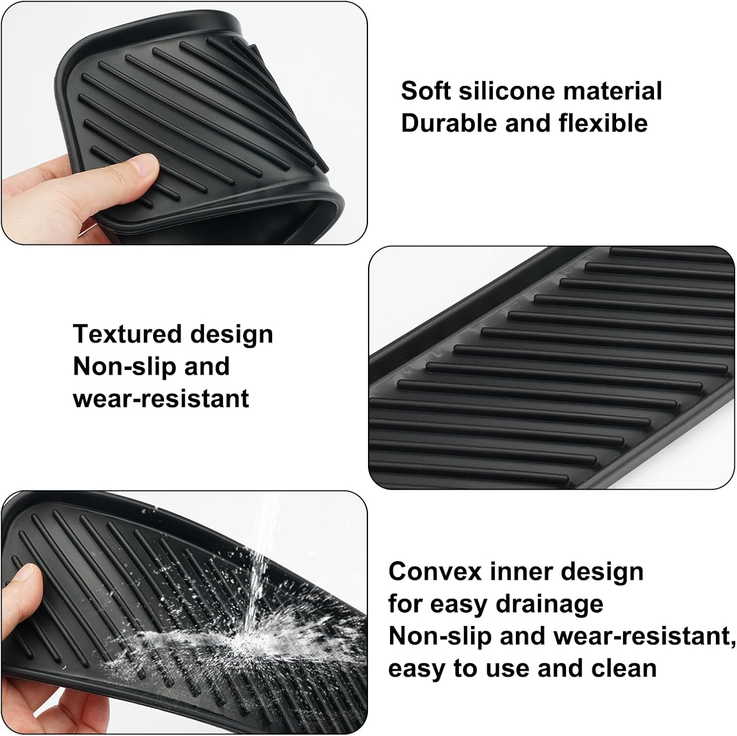 2-częściowy silikonowy organizer do zlewu, silikonowa mata ociekowa 23 x 9 cm, mata ociekowa do zlewu kuchennego, czarno-biała, do przechowywania gąbe