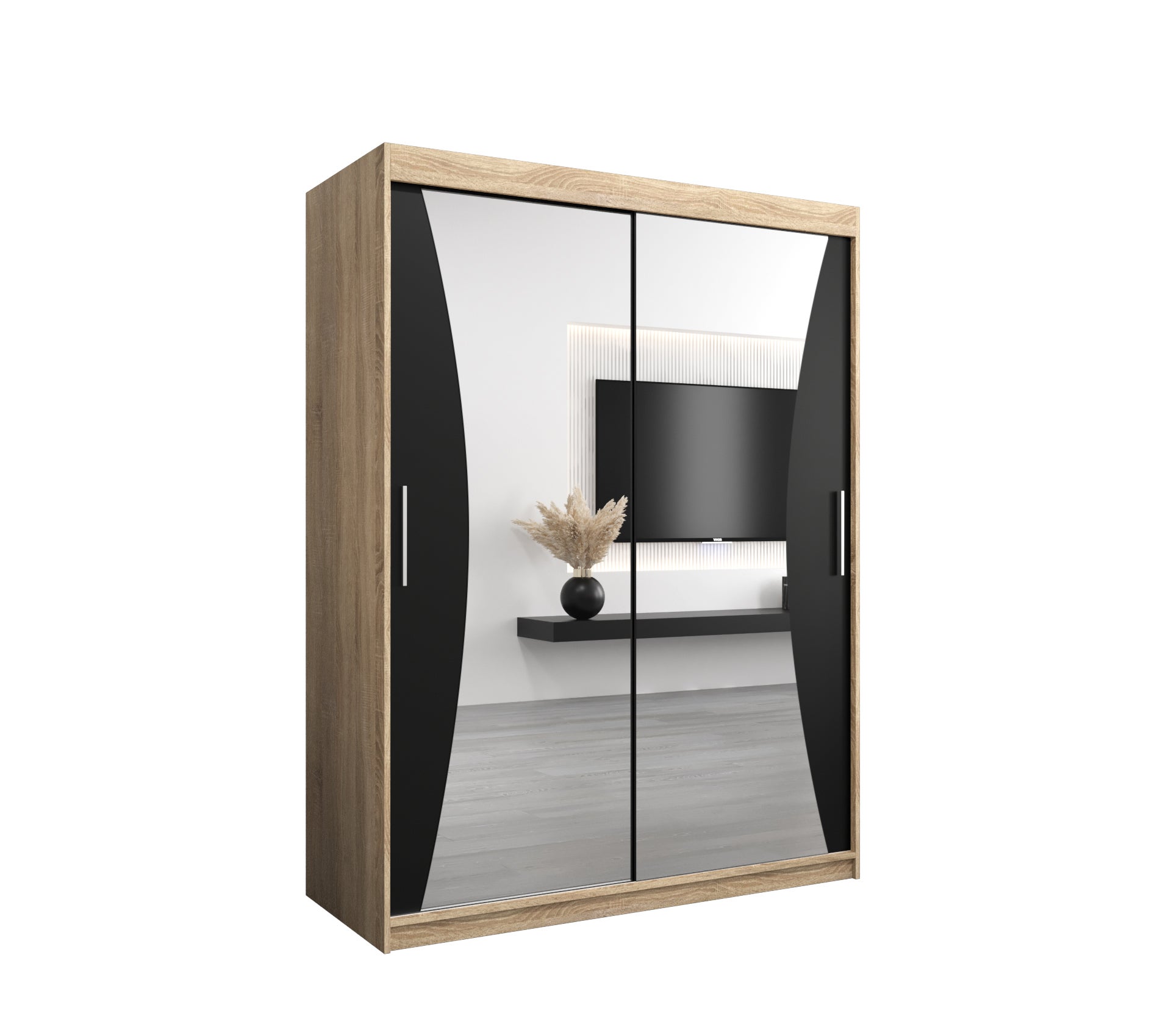 Szafa przesuwna garderoba MONACO 150 x 62 x 200 cm Sonoma + Czarny - Abiks Meble