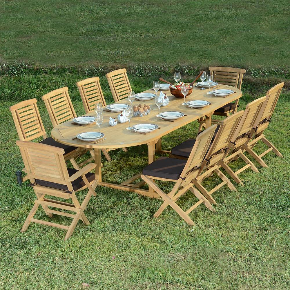 Table de jardin extensible ovale en Teck Marron 14 places - 7