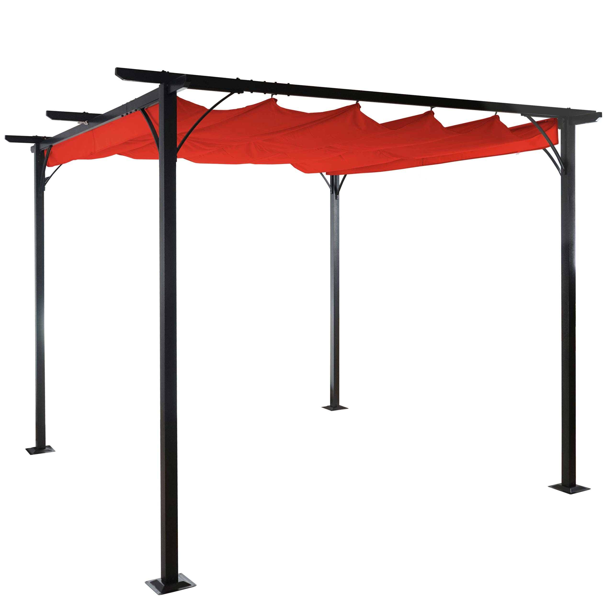 Pergola HWC-C42, pawilon ogrodowy, solidna rama 6cm + rozsuwany dach ~ 3.5x3.5m terakota