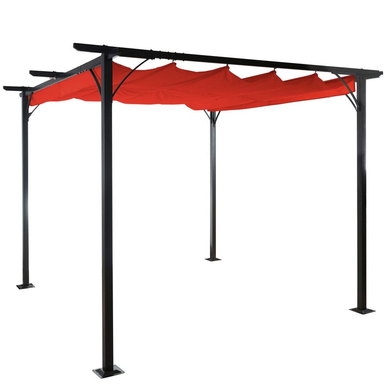 Pergola HWC-C42, pawilon ogrodowy, solidna rama 6cm + rozsuwany dach ~ 3.5x3.5m terakota